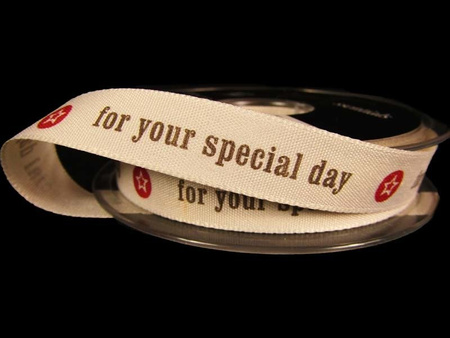 Wstążka 15mm tafta FOR YOUR SPECIAL DAY czerwona