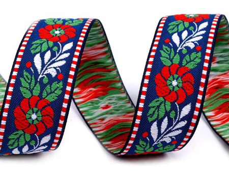 Taśma 23mm żakard KWIAT czerwony granatowa