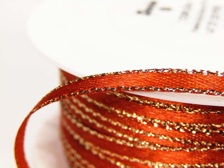 Wstążka 3mm atłas czerwona BRZEG złoty