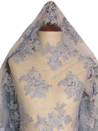 Koronka tiulowa haft z koder niebieska