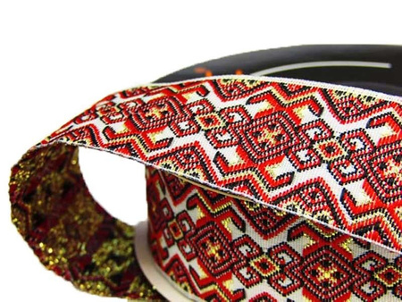 Taśma 25mm żakard AZTEC czerwono-złota