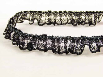 Taśma 2cm falbanka koronka & perła czarna