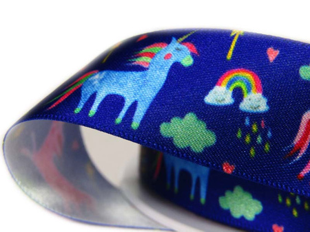 Wstążka 25mm atłas Unicorn Magic granat