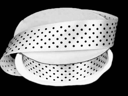 Wstążka 25mm atłas KROPECZKI biała