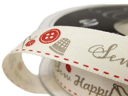 Wstążka 15mm tafta SEW HAPPY czerwona