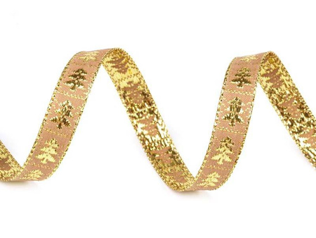 Taśma 10mm żakard lurex CHOINKA złota