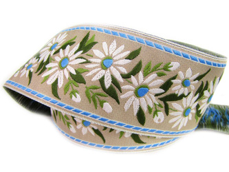 Taśma 50mm żakard KWIAT niebieska