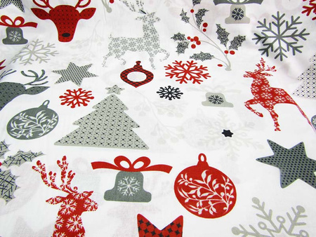 Płótno bawełniane motyw świąteczny biały