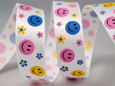 Wstążka 22mm atłas UŚMIECH biała