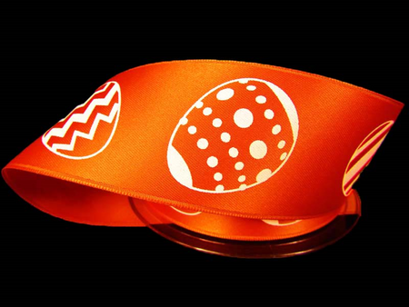 Wstążka 4cm atłas PISANKI pomarańczowa