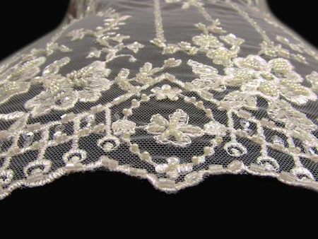 Koronka 140cm tiulowa haft & koralik ivory