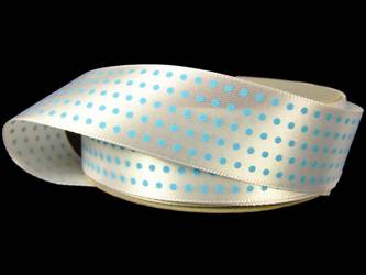 Wstążka 25mm atłas KROPECZKI turkus