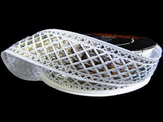 Taśma 25mm żakard AZTEC biało-srebrna