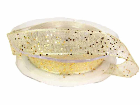 Wstążka 15mm organtyna BROKAT jasnozłota