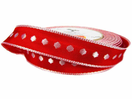 Taśma 15mm tkana KROPKA czerwona