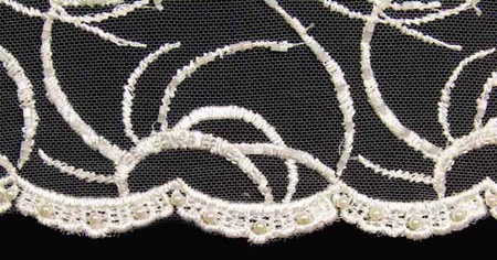 Koronka 130cm tiulowa haft & koralik ivory