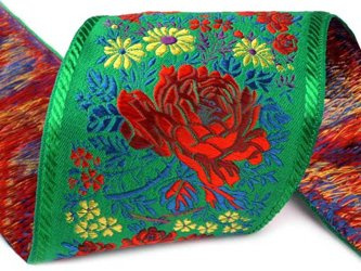 Taśma 100mm żakard RÓŻA zielona