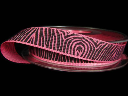 Wstążka 15mm tafta ZEBRA róż