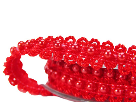 Taśma 10mm elastyczna pętelka z perłą czerwona