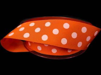 Wstążka 25mm ryps BIG DOTS pomarańcz