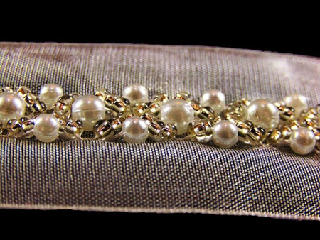 Taśma 3,3cm szyfonowa KORALIK ivory