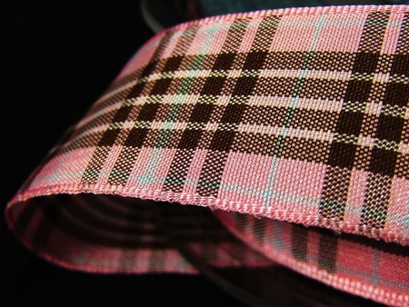 Wstążka 25mm kratka BLACKBERRY róż