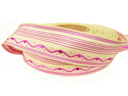 Taśma 25mm ecru/amarant