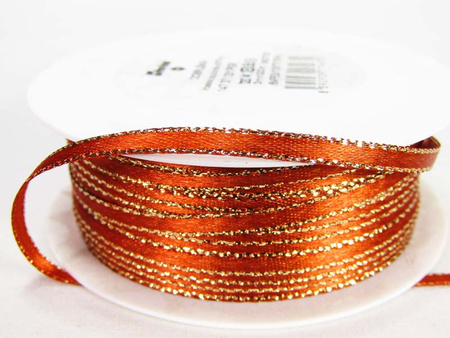 Wstążka 3mm atłas czerwona BRZEG złoty