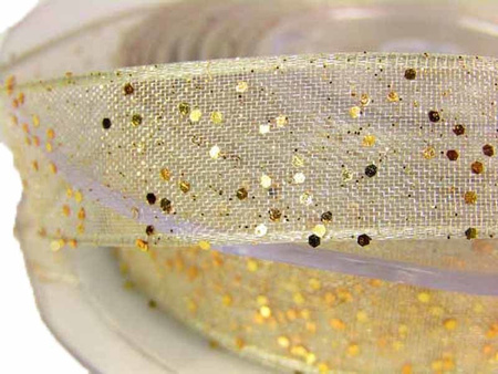 Wstążka 15mm organtyna BROKAT jasnozłota