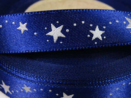 Wstążka 15mm atłas GWIAZDKA granat