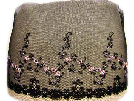 Koronka 18cm tiulowa czarno-różowa