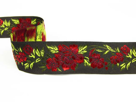 Taśma 35mm żakard RÓŻA czerwona