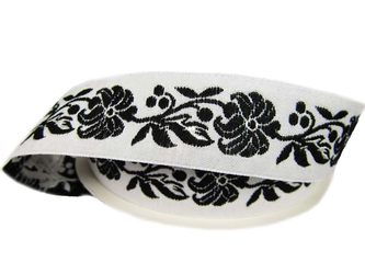 Taśma 25mm żakard KWIAT czarna