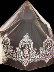 Koronka 150cm tiulowa haft & koralik ivory