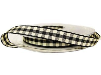 Wstążka 10mm kratka NATURAL GINGHAM czarna