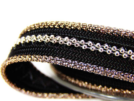 Taśma 1,3cm ozdobna czarno-srebrna antique