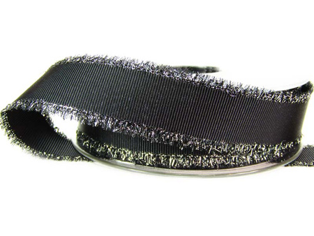 Taśma 25mm ryps ozdobny czarno-srebrna