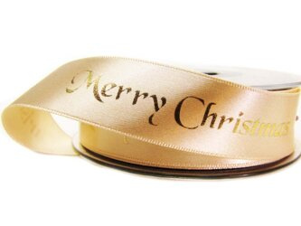 Wstążka 25mm atłas MERRY CHRISTMAS ecru