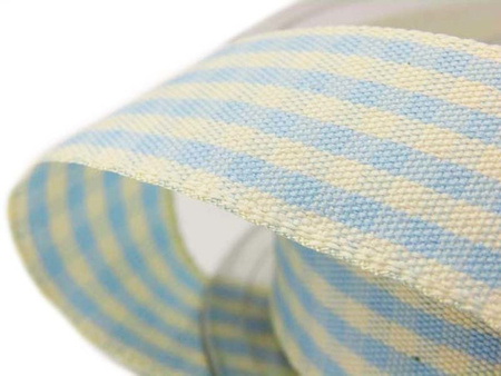 Wstążka 25mm kratka RUSTIC GINGHAM błękitna