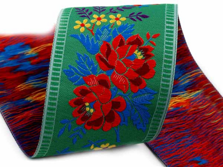 Taśma 55mm żakard RÓŻA zielona