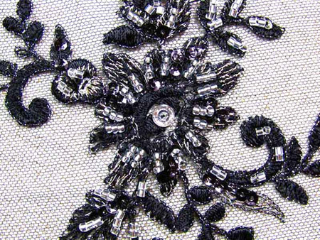 Koronka 130cm tiulowa haft z koralikiem czarna