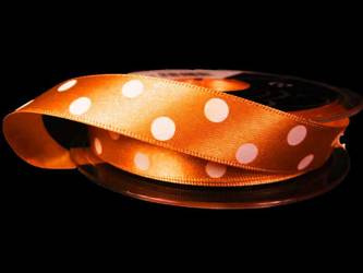 Wstążka 15mm atłas POLKA DOT pomarańcz