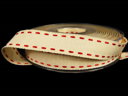 Taśma 1,5cm ryps natural stebnówka czerwona