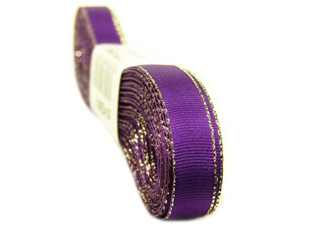 Wstążka 9mm tafta fioletowo-złota