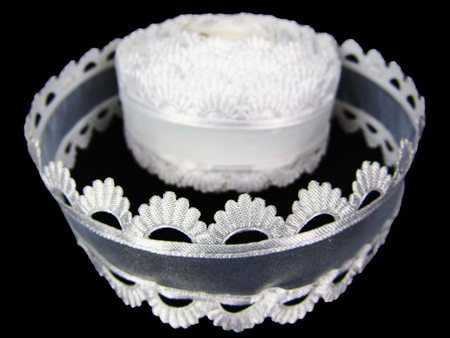 Wstążka 35mm organdyna KORONKA biała