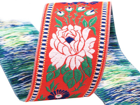 Taśma 45mm żakard RÓŻA czerwona