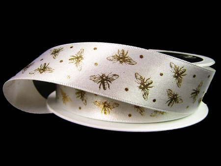 Wstążka 25mm atłas BEES biała