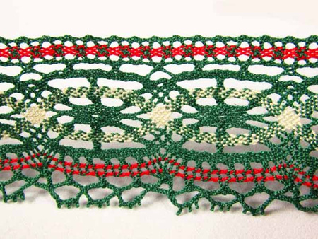 Koronka 5,7cm bawełniana ciemnozielono-czerwona
