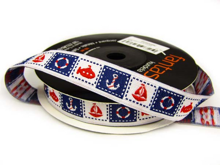 Taśma 15mm żakard MARINE granatowa