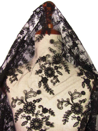 Koronka 135cm tiulowa z koderem czarna